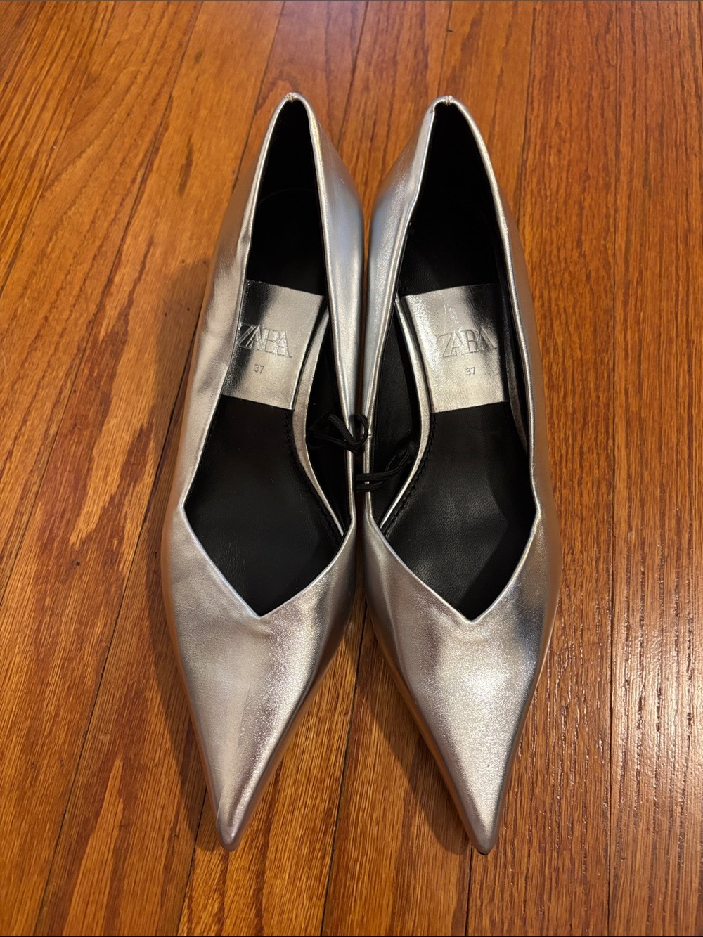 ZARA Metallic Silver Pointed Toe Pumps